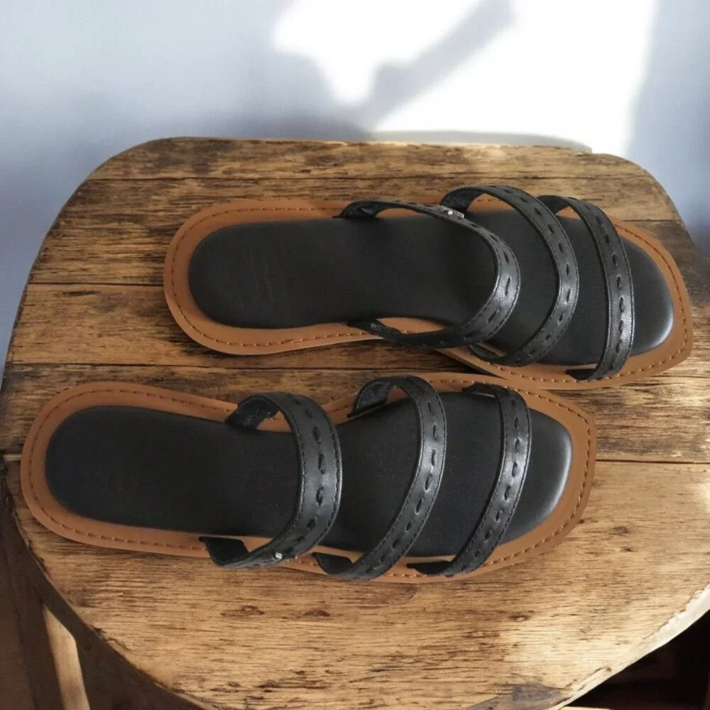 FRYE - Faye Strappy Slide Leather Sandal, Size 8M, Black - NWT
